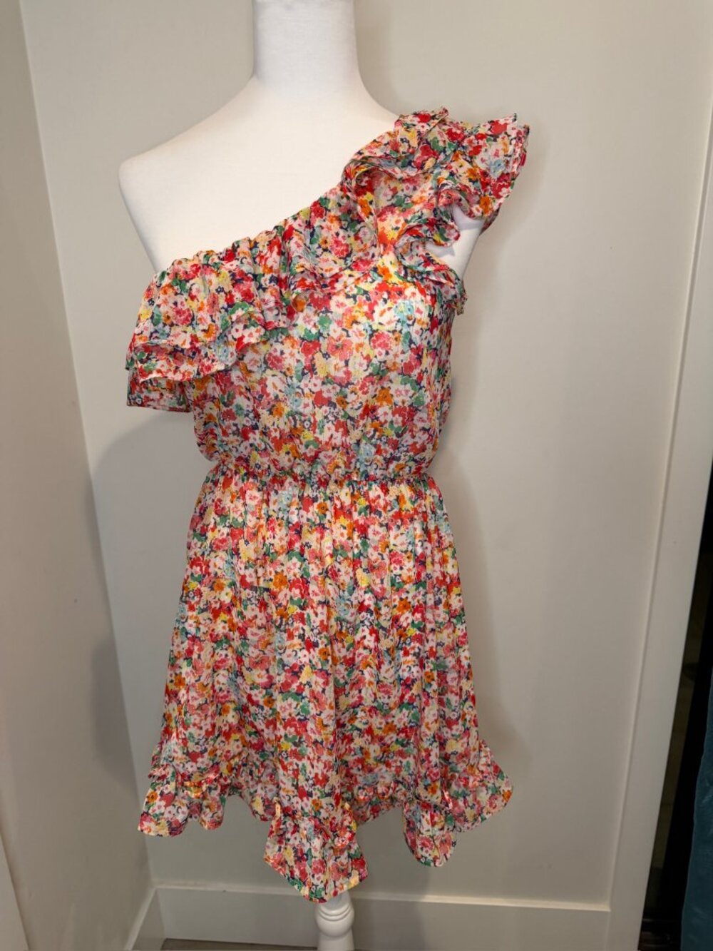 One Shoulder Floral Mini Dress